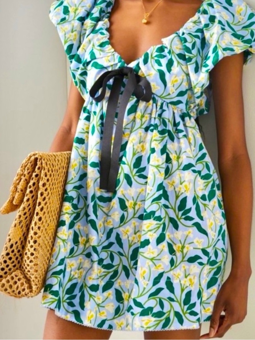 NWT Agua by Agua Bendita Horizonte Front-Tie V-Neck Printed Mini Dress